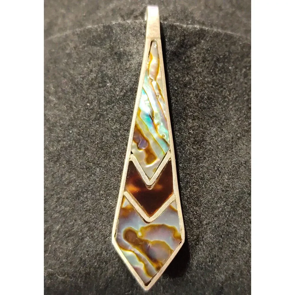 Striking Sterling Silver 925 Vintage Zuni-Style Abalone Inlay Money Tie Clip